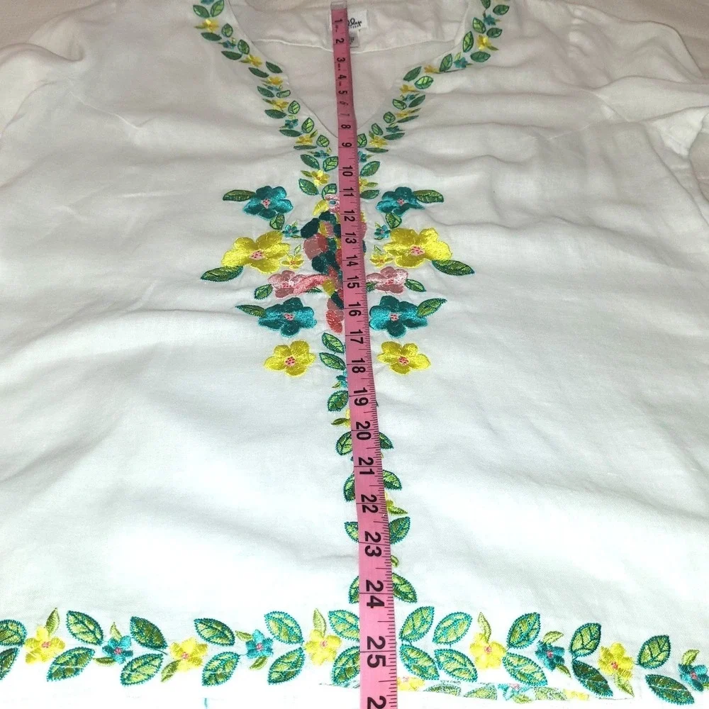 Lilly Pulitzer Amelia Island VTG Embroidered Floral White Linen Boho Tunic Top M - Picture 9 of 9